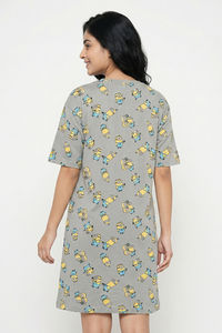 Zivame Minions Knit Cotton Loungewear Dress - Ultimate Grey — thumbnail 3